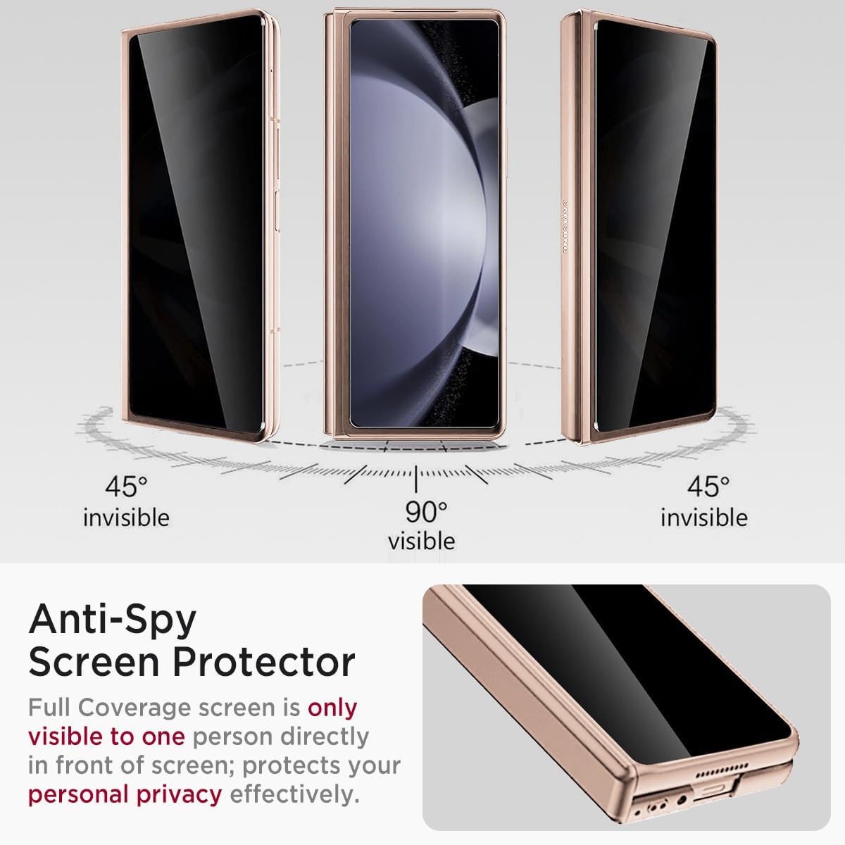 Miimall for Samsung Galaxy Z Fold 5 Case with Privacy Screen Protector, Built-in Adjustable Kickstand & Magnetic Hinge Protection All-Inclusive Protective Case for Galaxy Z Fold 5 5G(Champagne Gold)