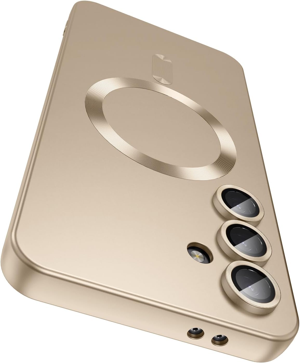 Magnetic for Samsung Galaxy S25 Plus Case [Compatible with MagSafe][Built-in Camera Lens Protector] Slim Soft Silicone Bumper Shockproof Metallic Luster Phone Shell (Gold)