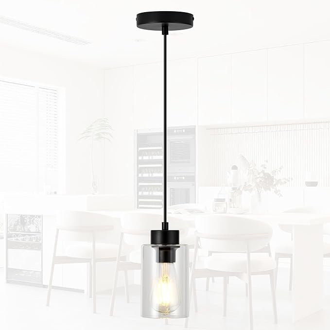 Pendant Lights Pendant Light Fixtures Pendant Lighting Matte Black Modern with Glass Shade, Kitchen Island, Adjustable Cable, Living Room, Bedroom, Hallway