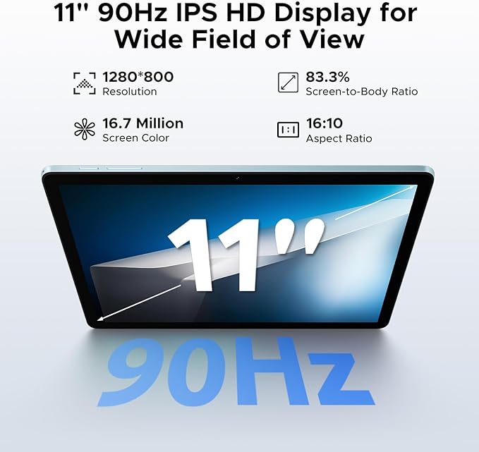 DOOGEE Tab A9+ 11 inch Tablet with 90Hz,8580mAh,20GB+64GB/2TB Octa Core Android Tablet,7.9mm Ultra Thin Gaming Tablets,13MP+5MP,Dual Speakers,Bluetooth 5.0,Face ID,5G WiFi,FM,Widevine L1,GPS,Blue