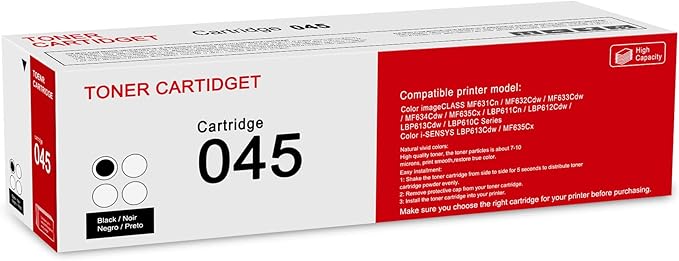 1 Pack 045 1242C001 Black Toner Cartridge: Compatible CRG045 Replacement for Canon Color imageCLASS MF631Cn MF632Cdw MF633Cdw MF634Cdw LBP613Cdw LBP610C Series i-SENSYS LBP613Cdw MF635Cx Printer
