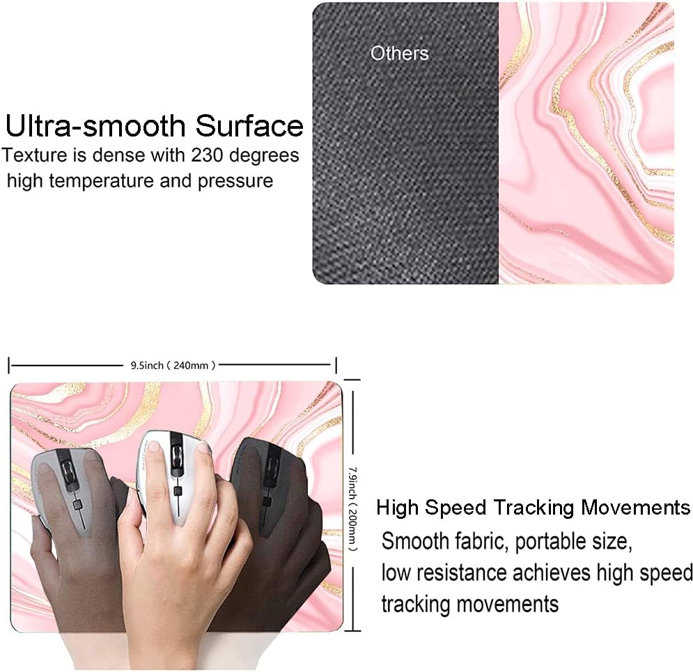 Hokafenle Mouse Pad Marble, Pink Gold Marble Mouse Pad for Women, Square Cute Mouse Mat Waterproof Mousepad Non-Slip Rubber Base Mouse Pads for Wireless Mouse Office Laptop