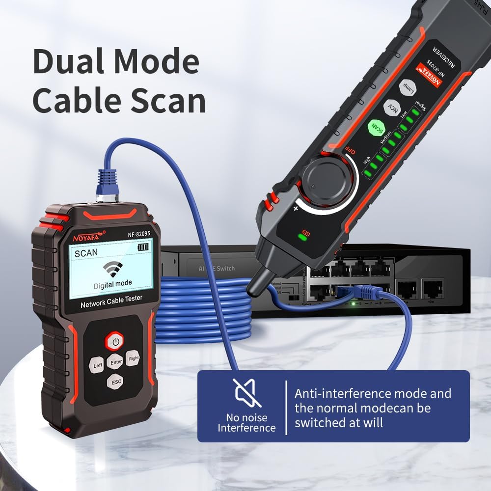 NOYAFA NF-8209S Network Cable Tester, Ethernet Cable Tester with PoE,NCV,Cable Length Test,Port Flashing,Multi-Function Trouble-Free Line Scan Mode,CAT5,CAT6 Line Tracer,LAN Network Cable Tracer Kit