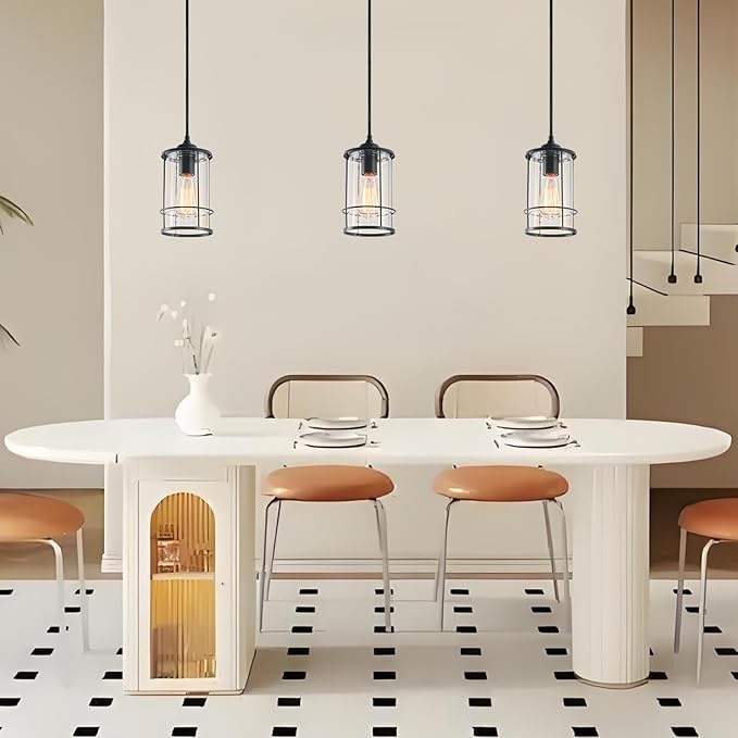 Pendant Lights, Black Hanging Light Fixtures Kitchen Island 2 Pack with Clear Glass, Modern Industrial Cage Pendant Lighting for Kitchen Dining Room Entryway Bathroom