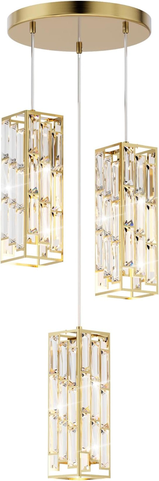 3-Light Brass Pendant Lights Modern Pendant Light Fixture, Mini Crystal Pendant Ceiling Light, Pendant Light for Kitchen Island, Dinning Room, Bedroom, Kitchen Sink Lighting (3 Lights)