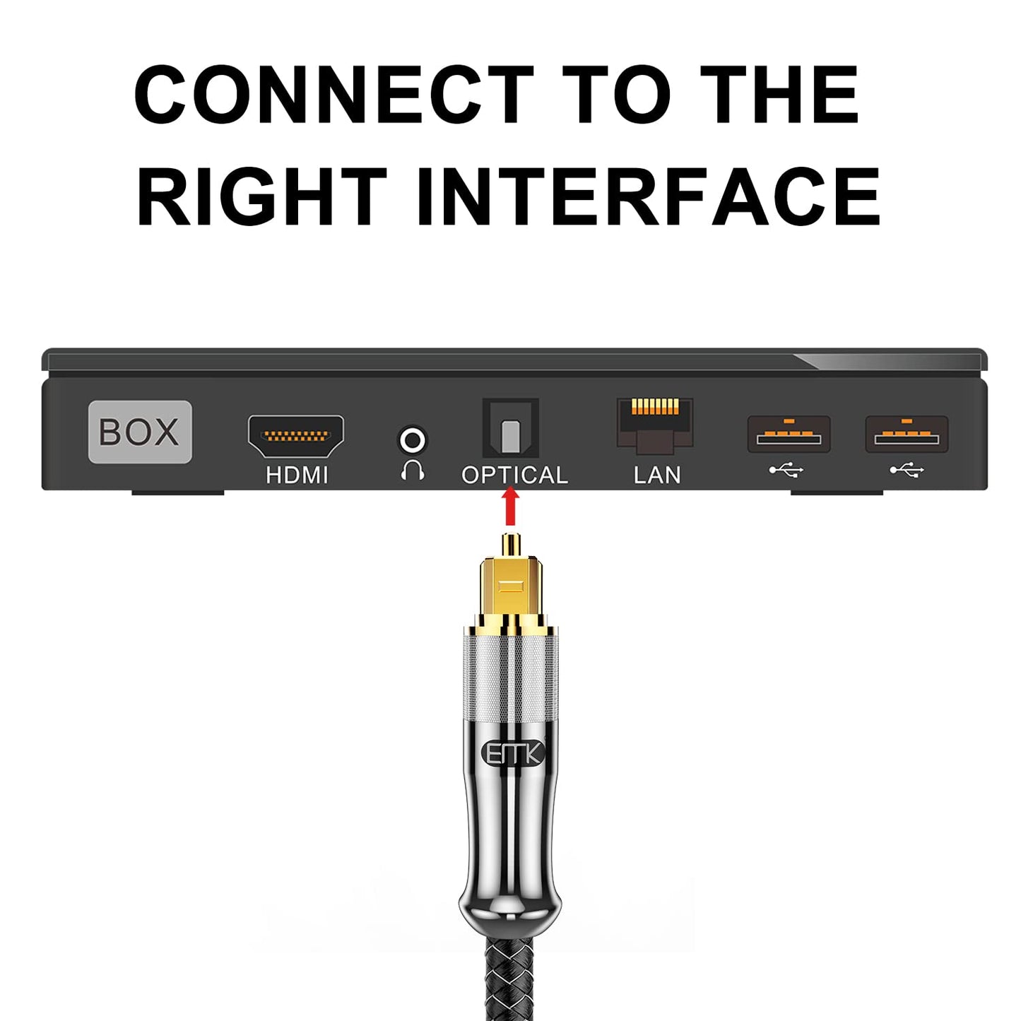 EMK 24K Gold-Plated Optical Audio Cable [23ft/7.6M] - Digital Toslink SPDIF Cable Compatible with Soundbar to TV, Home Theater - High-Speed Fiber Optic Cable (Silver)