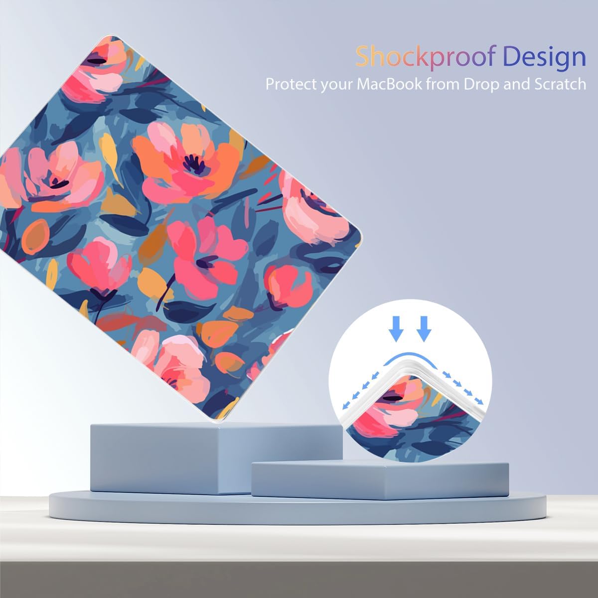 Teryeefi Compatible for 2022-2024 2025 MacBook Air 13.6 inch Case M4 A3240 / M3 A3113/ M2 A2681, Flowers Hard Shell Case&Keyboard Cover&Type C Adapter for MacBook Air M4 M3 M2, W-Abstract Pink Flower