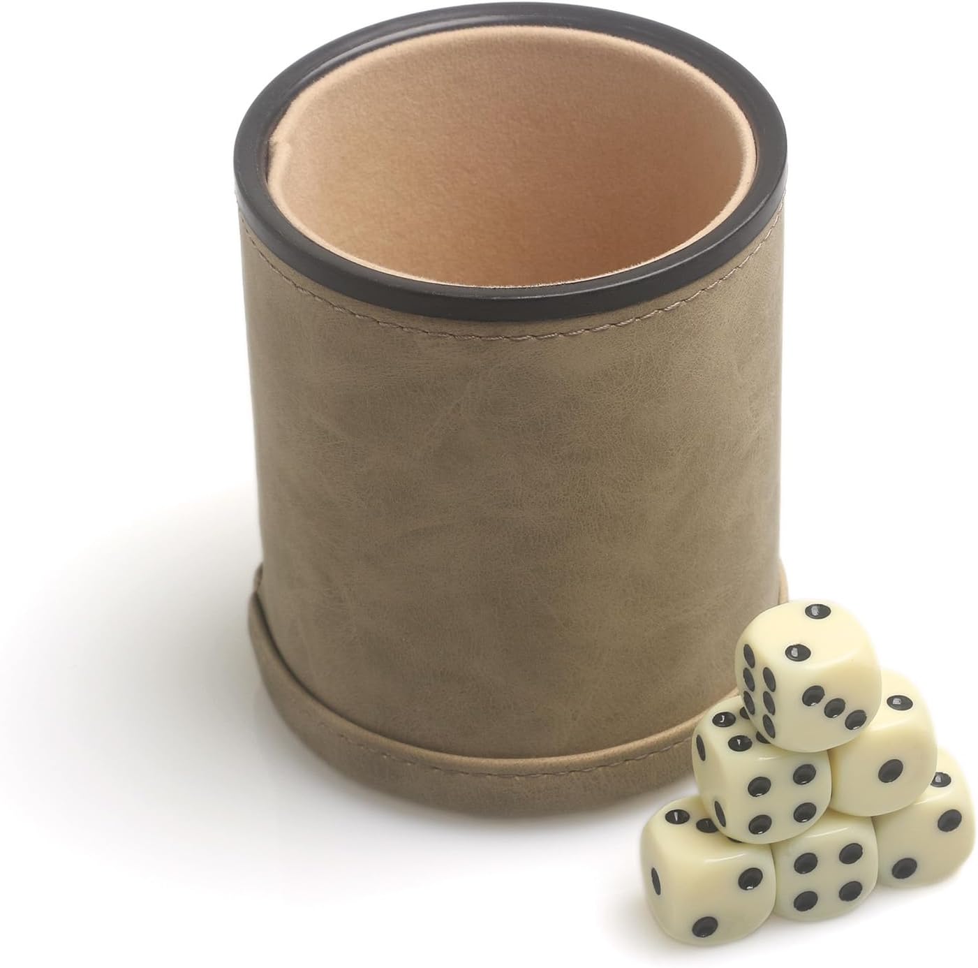 PU Leatherette Dice Cup with 6 Dot Dices for Yahtzee Farkle Bar Party Dice Games