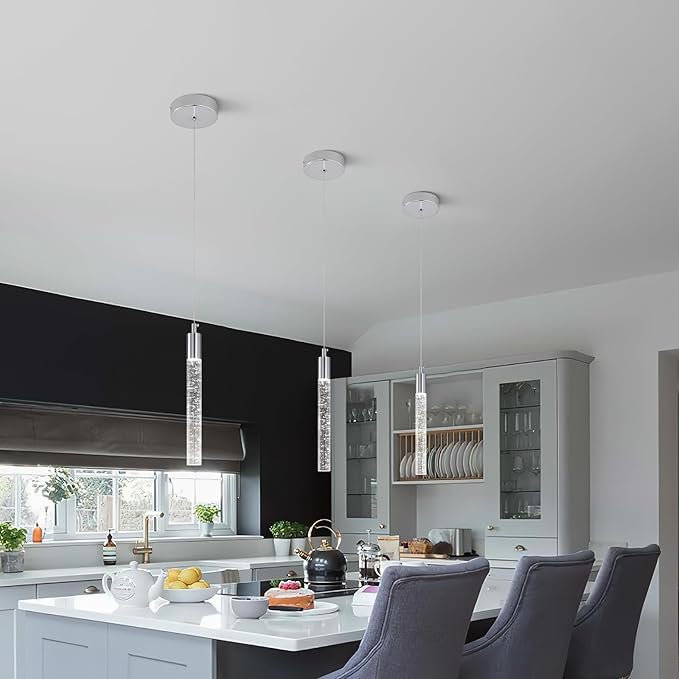 Modern Kitchen Island Pendant Light Dimmable LED Chrome Finish Mini Crystal Pendant Lighting Bedroom Bedside Table Small Pendant Lights（3-Pack）