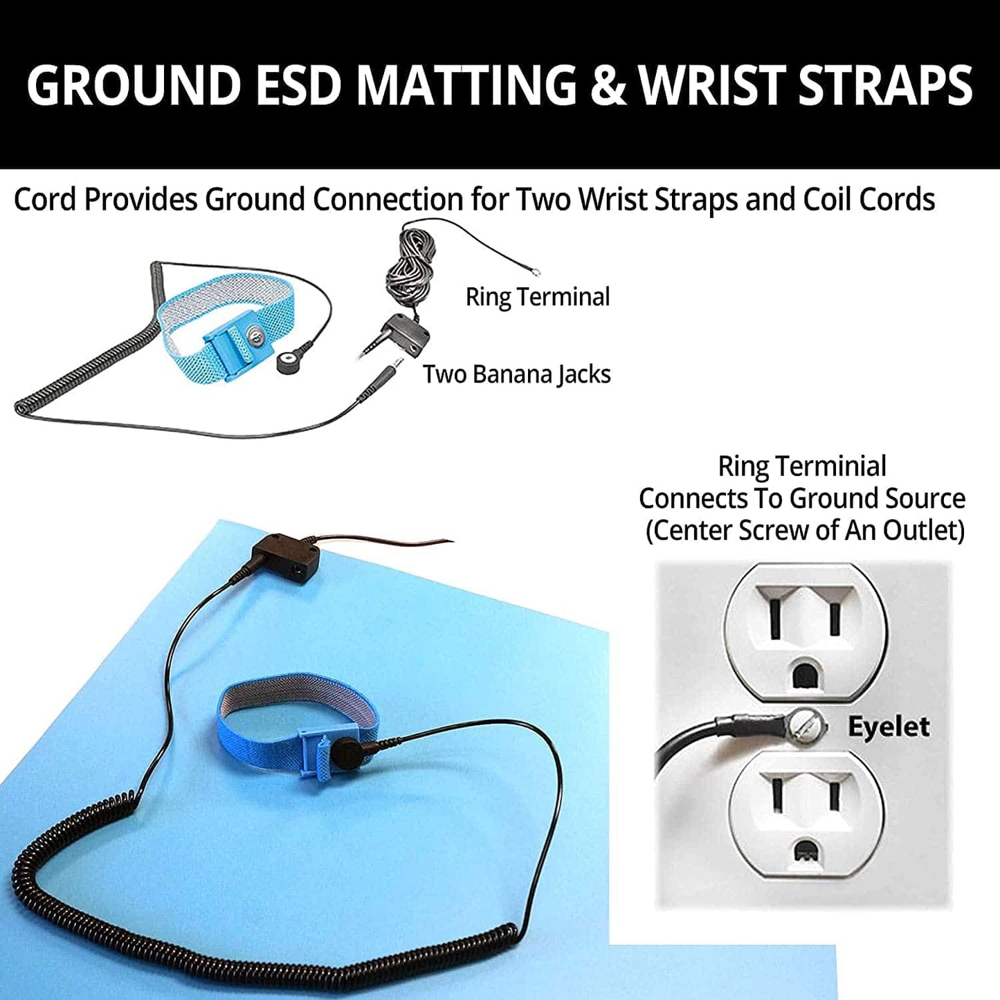 RubberStat Dual Layer ESD Compliant Workstation Rubber Table Mat Kit, Soldering, Cell Phone Repair - 30"x120" Royal Blue