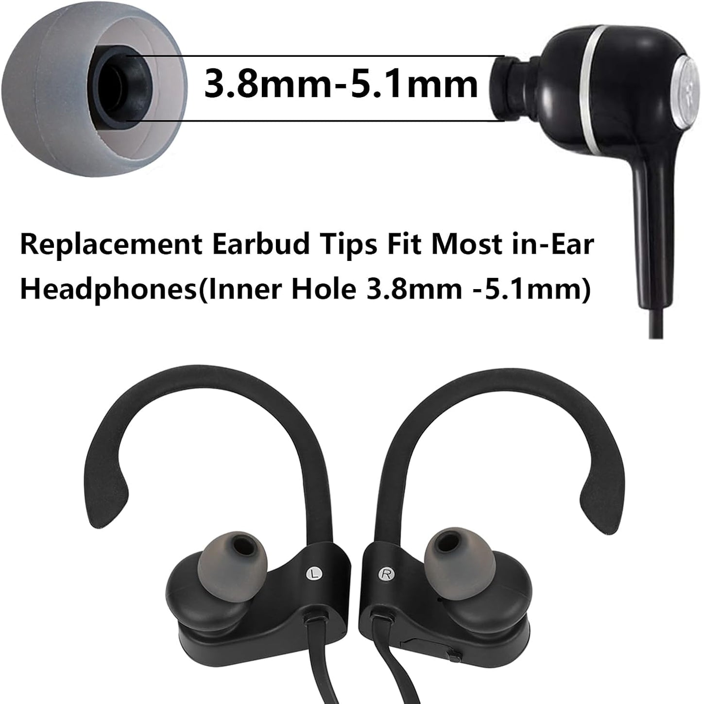 Silicone Earbud Covers - Fit for in-Ear Headphones (Inner Hole 3.8mm -5.1mm) Ear Tips - 9 Pairs S/M/L