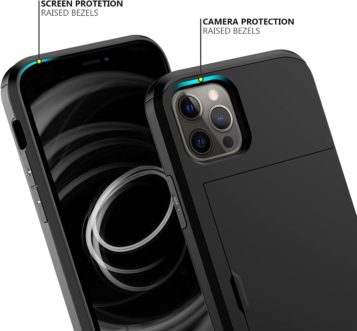 Nvollnoe for iPhone 12/iPhone 12 Pro Case with Card Holder Heavy Duty Protective Dual Layer Shockproof Hidden Card Slot Slim Wallet Case for iPhone 12/12 Pro for Men&Women(Black)