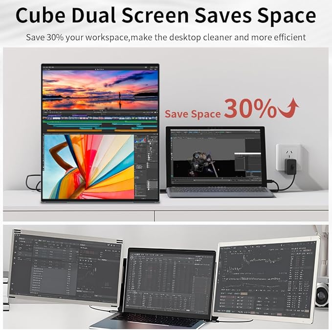 Dual Monitor 14 Inch 2K OLED,Portable Touch Monitor for Laptop Extender| 2K |100% DCI P3|Plug-Play|Stand- VESA| |Slim-Frameless| Computer Triple Display Laptop PC Windows Mac