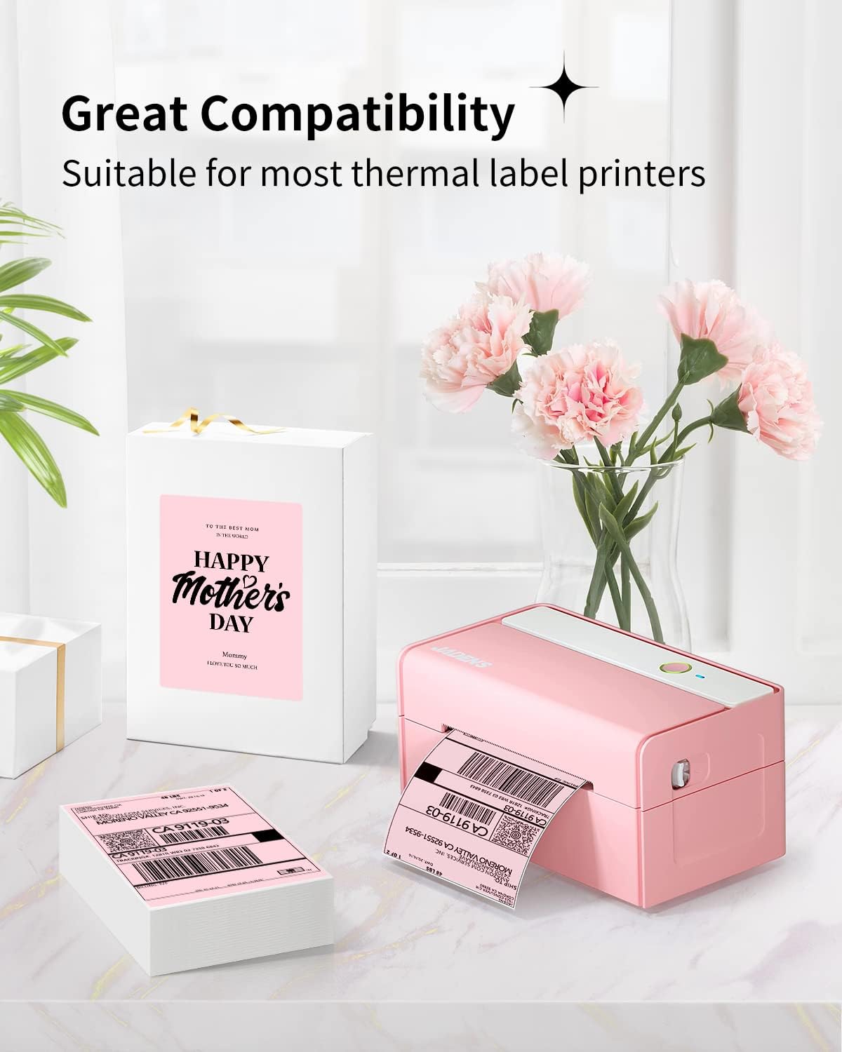 JADENS 4X6 Thermal Direct Shipping Label Compatible with JADENS MUNBYN, IDPRT, Rollo, Postage Label Paper for Small Businesses, 250 Labels/Pack, Pink