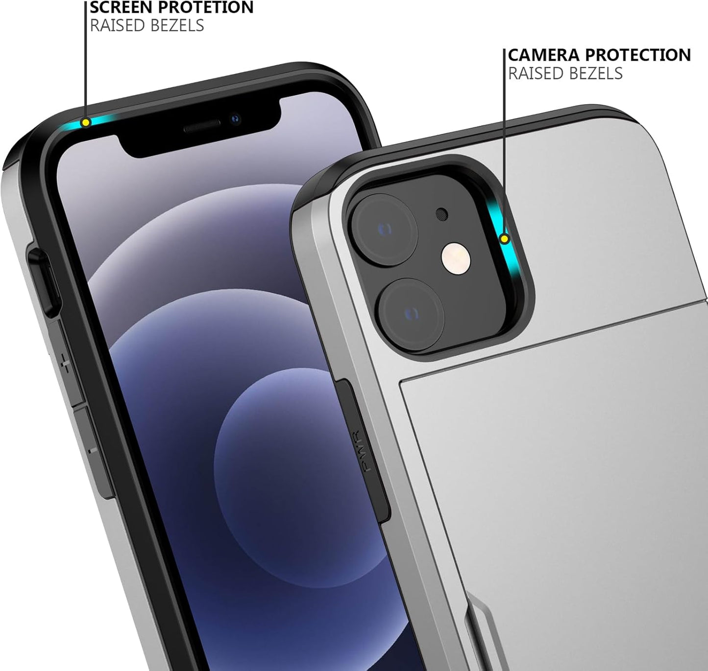 Nvollnoe for iPhone 12 Mini Case with Card Holder Heavy Duty Protective Dual Layer Shockproof Hidden Card Slot Slim Wallet Case for iPhone 12 Mini for Men&Women(Silver)