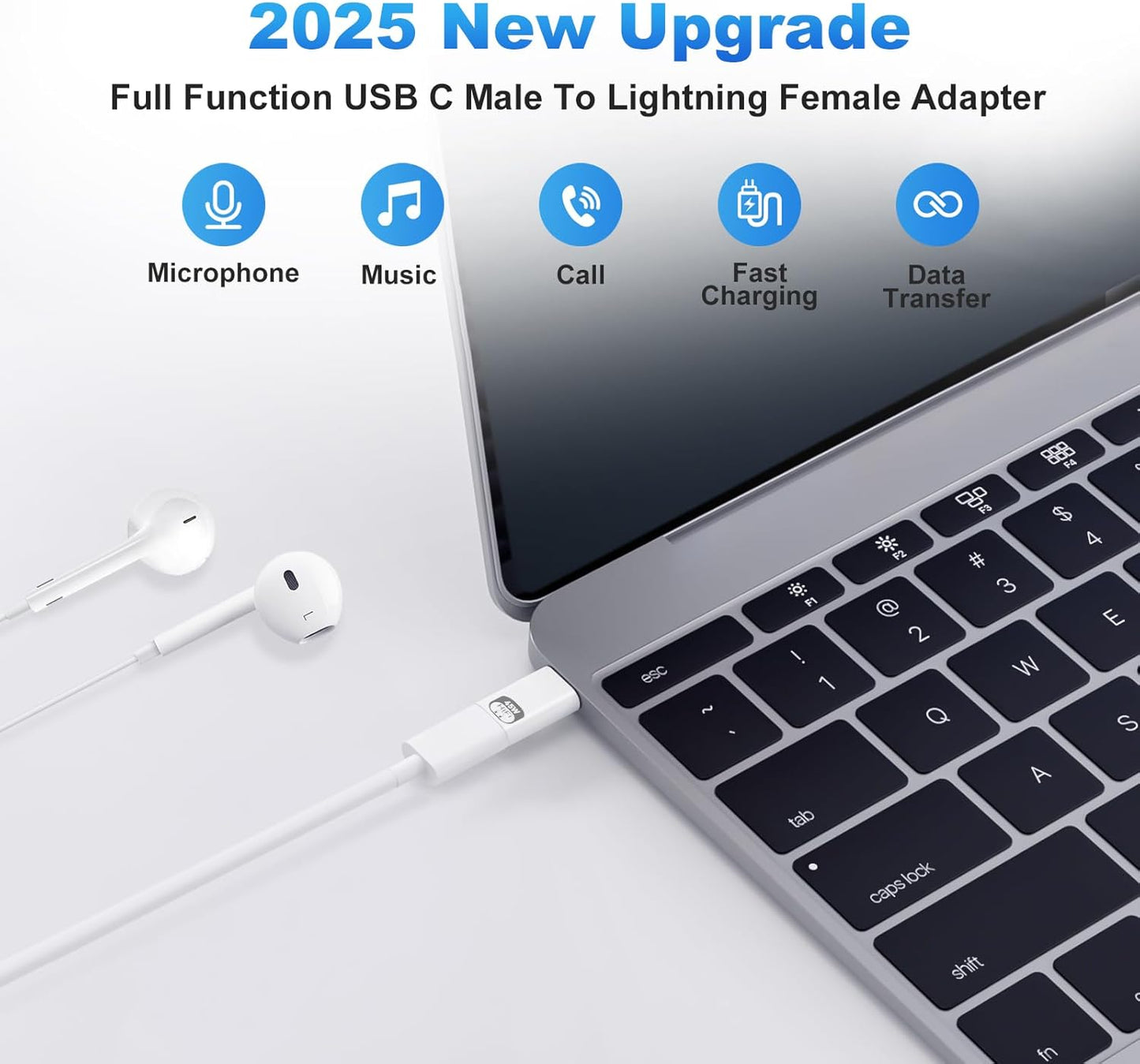 USB C to Lightning Headphone Audio Adapter, 3-in-1 Type C Male to Female Lightning Earphone Converter with Charge/Data Transfer,Compatible with iPhone 16/15 Plus/Pro/Max, iPad Pro/Air 6/5/4