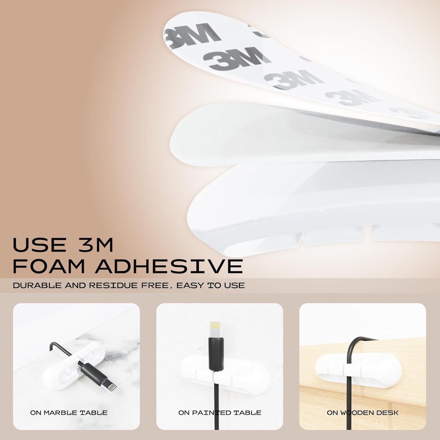 USB Cable Organizer Clips Cord Holder,10 Packs (3-5-7-Slots) White Self Adhesive Desk Cord Cable Management