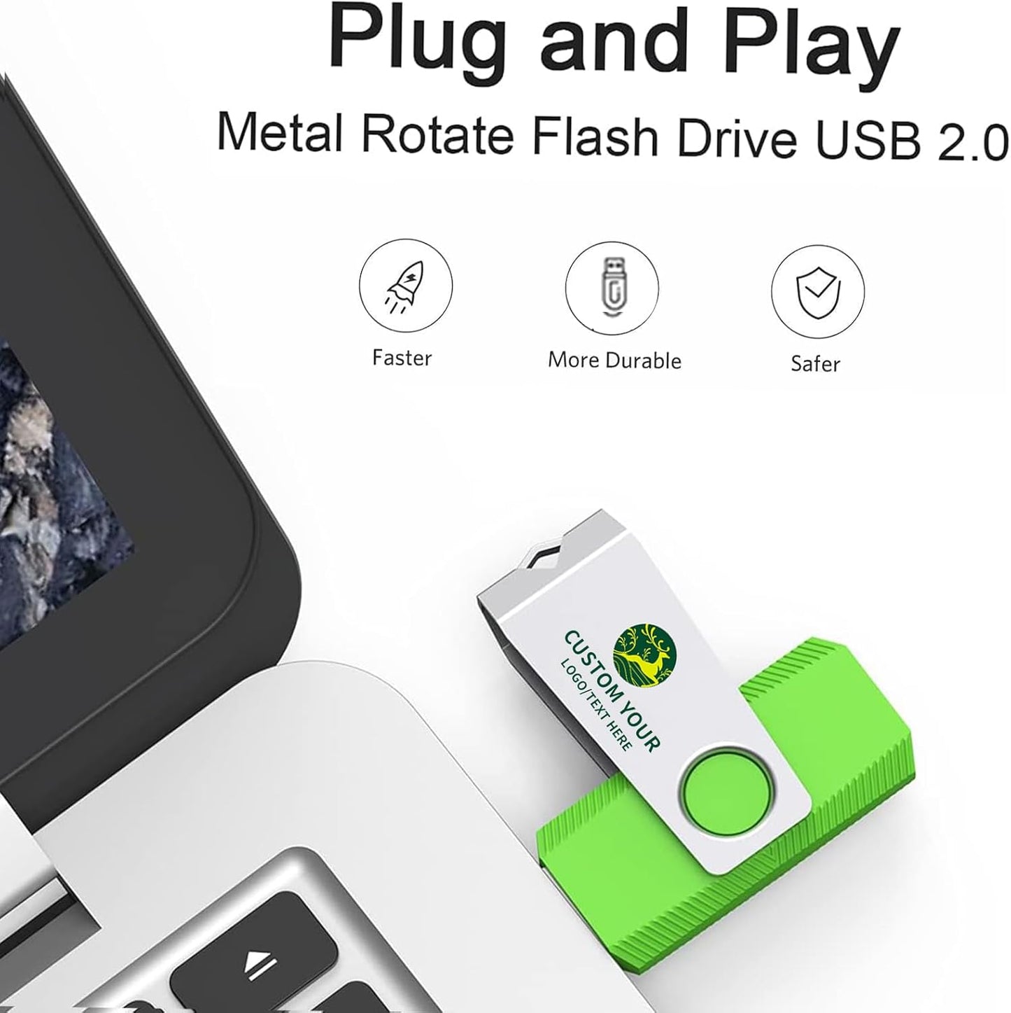 Customizable Flash Drives 32GB, Wooolken Personalized USB 2.0 Drive 10/20/50/100 Pack, Custom Thumb Drive Engraved Logo USB Drive (Mixcolors)
