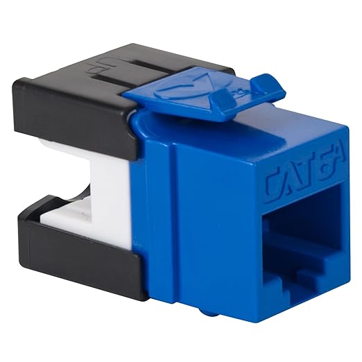 ICC CAT6A Keystone Jack with Slim Profile 180 Degree Punch Down, 10Gbps RJ45 UL Listed PoE++ TAA Compliant for Wall Plate or Patch Panel, Works with JackEasy Termination Tool, Blue