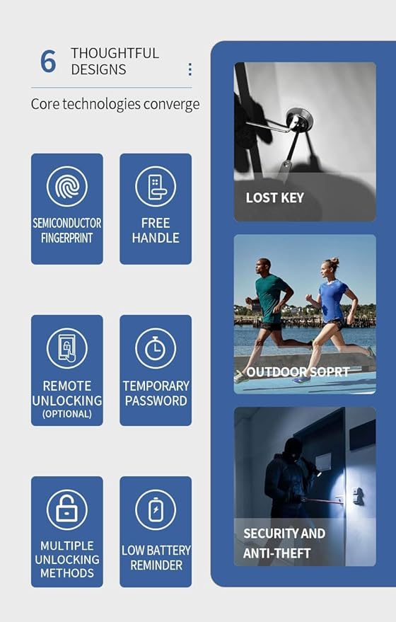 Smart Lock Fingerprint Door Lock with Touch Screen Password Electronic Locks, (No APP Control)