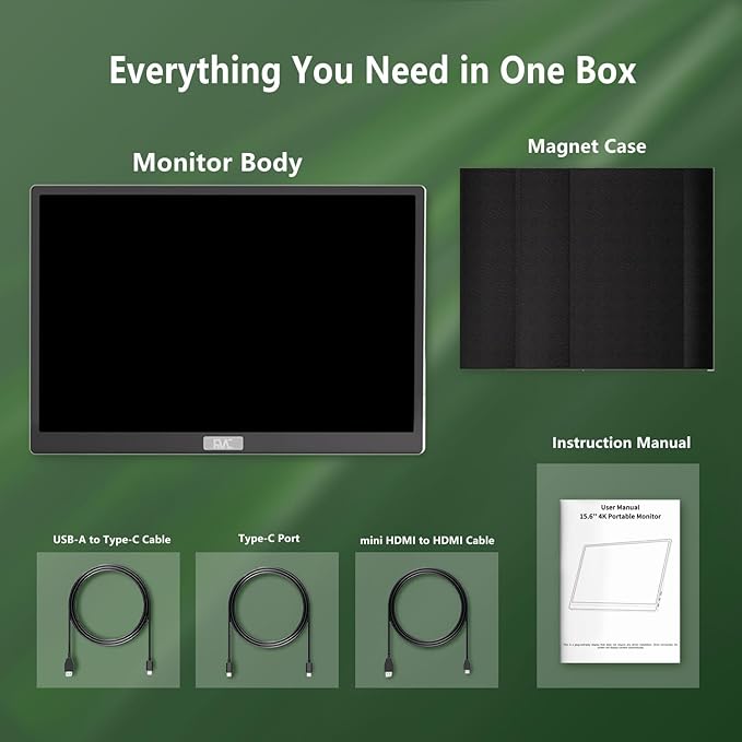 FMC 15.6 Inch 4K Portable Gaming Monitor with Touch, Brightness 100% sRGB 3840x2160 UHD Display with Powered 30W USB C, Mini HDMI, Built-in Speaker