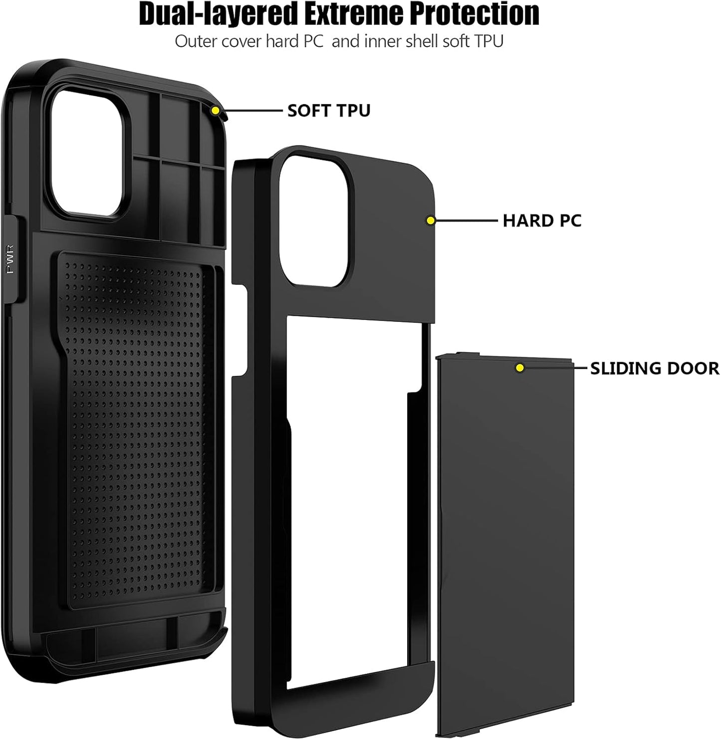 Nvollnoe for iPhone 12/iPhone 12 Pro Case with Card Holder Heavy Duty Protective Dual Layer Shockproof Hidden Card Slot Slim Wallet Case for iPhone 12/12 Pro for Men&Women(Black)