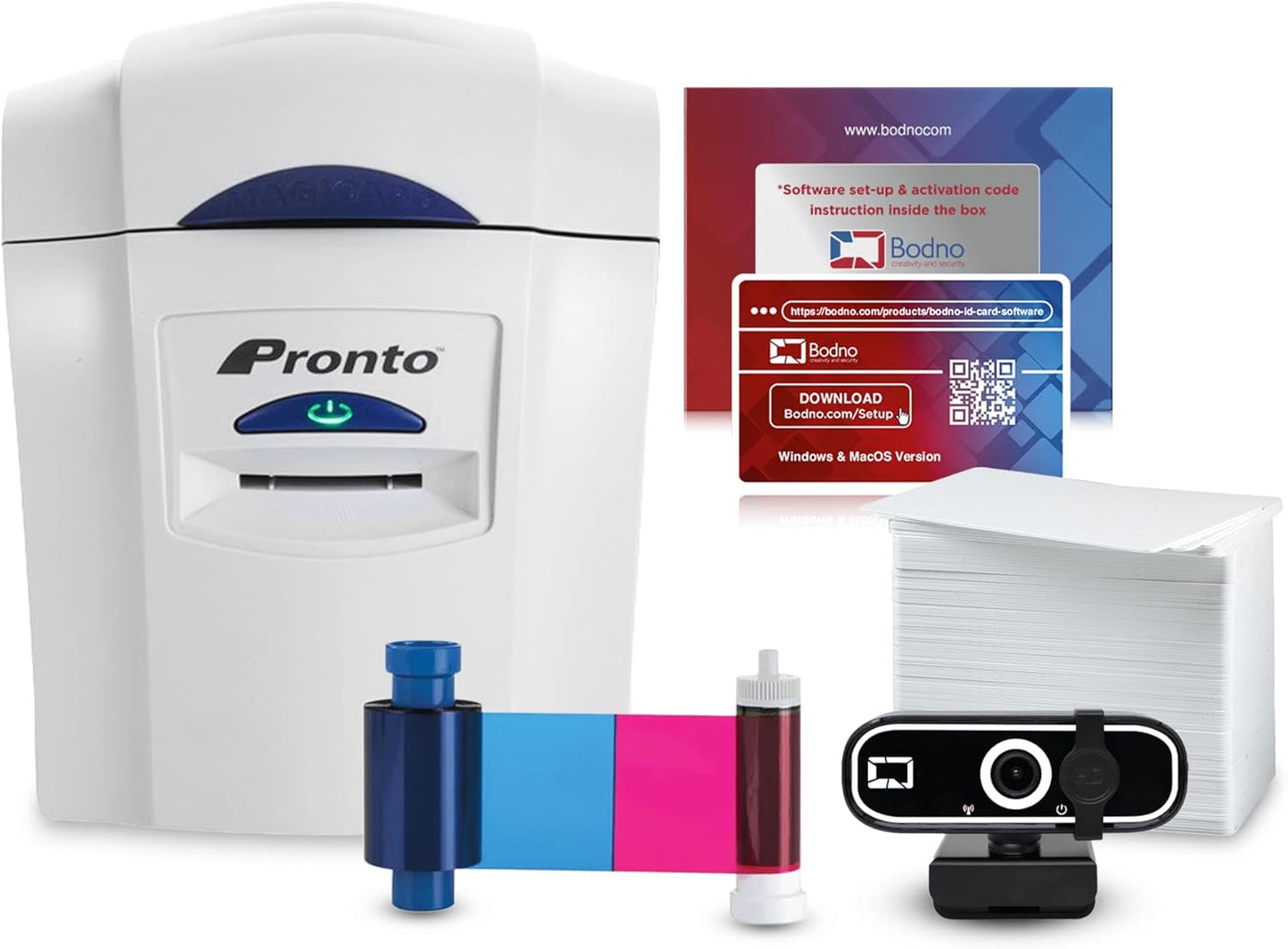 Magicard Pronto ID Card Printer & Super Supplies Package with Bodno ID Software, Camera, 300 Cards and 300 Print Ribbon - Bronze Edition
