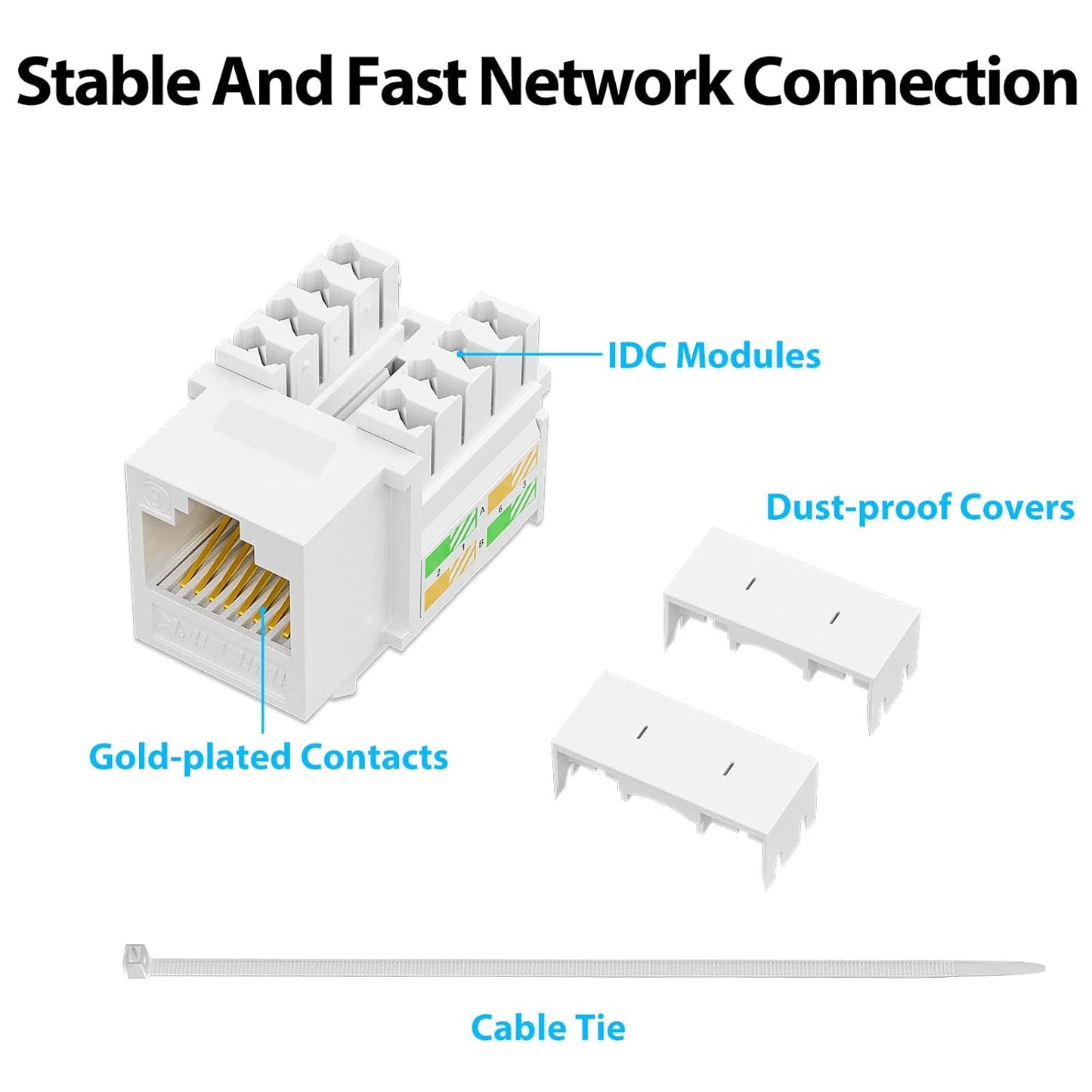 iwillink 10Gbps Cat6 Keystone Jack 10-Pack, RJ45 Keystone Jack, 90-Degree Ethernet Keystone Coupler, Punch Down Keystone Jack Adapter (White)