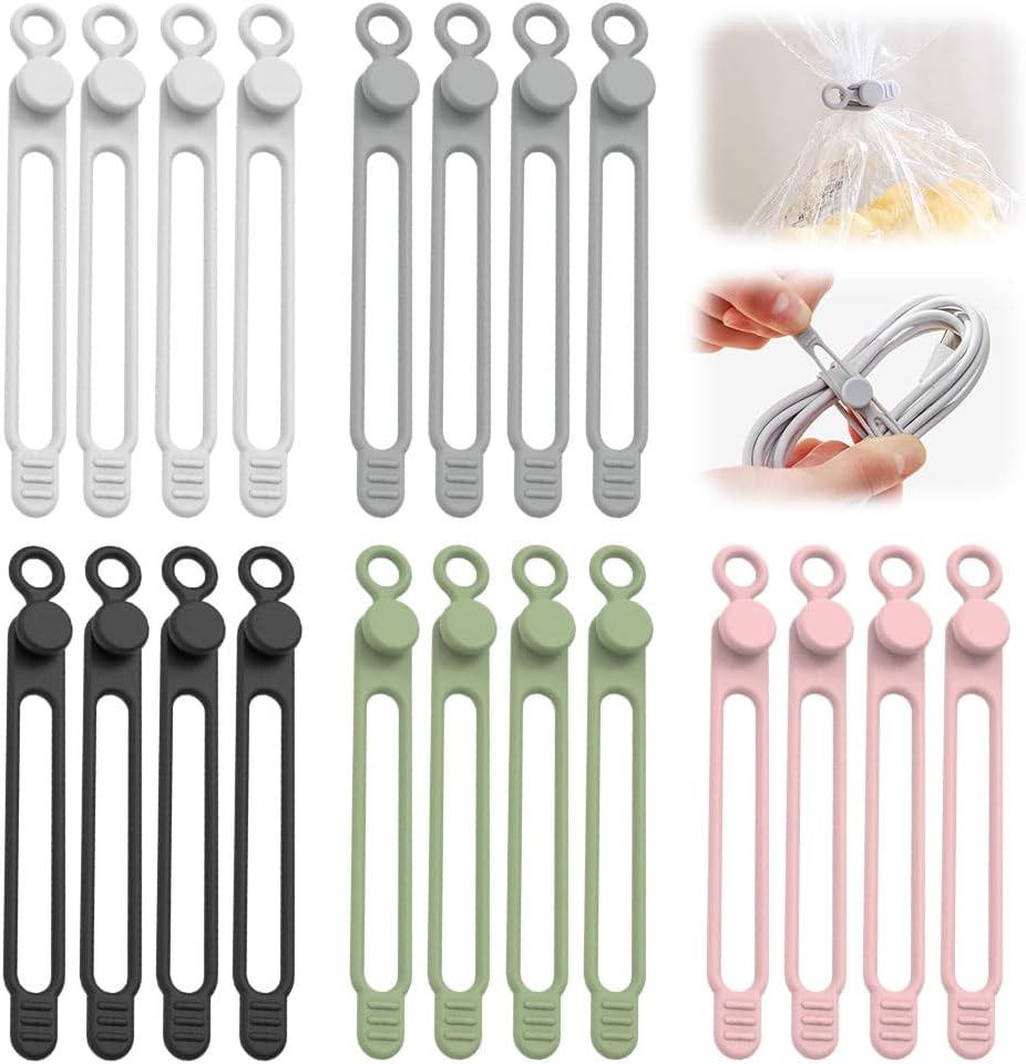 20pcs Data Cable Organizer, 2025 New Silicone Cable Ties Cable Management Organizer, 106mm Reusable Cord Organizer, Colorful Wire Organizers for Cords (20)