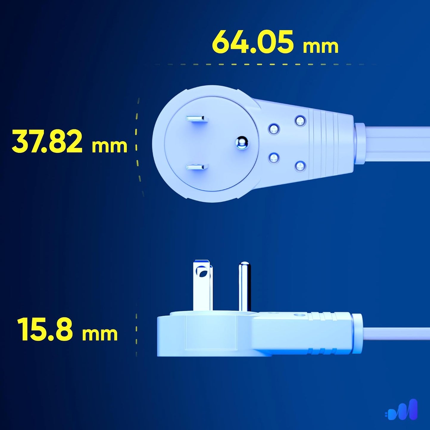 Maximm Cable 8 Ft 360° Rotating Flat Plug Extension Cord, 16/3 AWG Multi 3 Outlet 3-Prong Grounded Wire- White - UL Certified