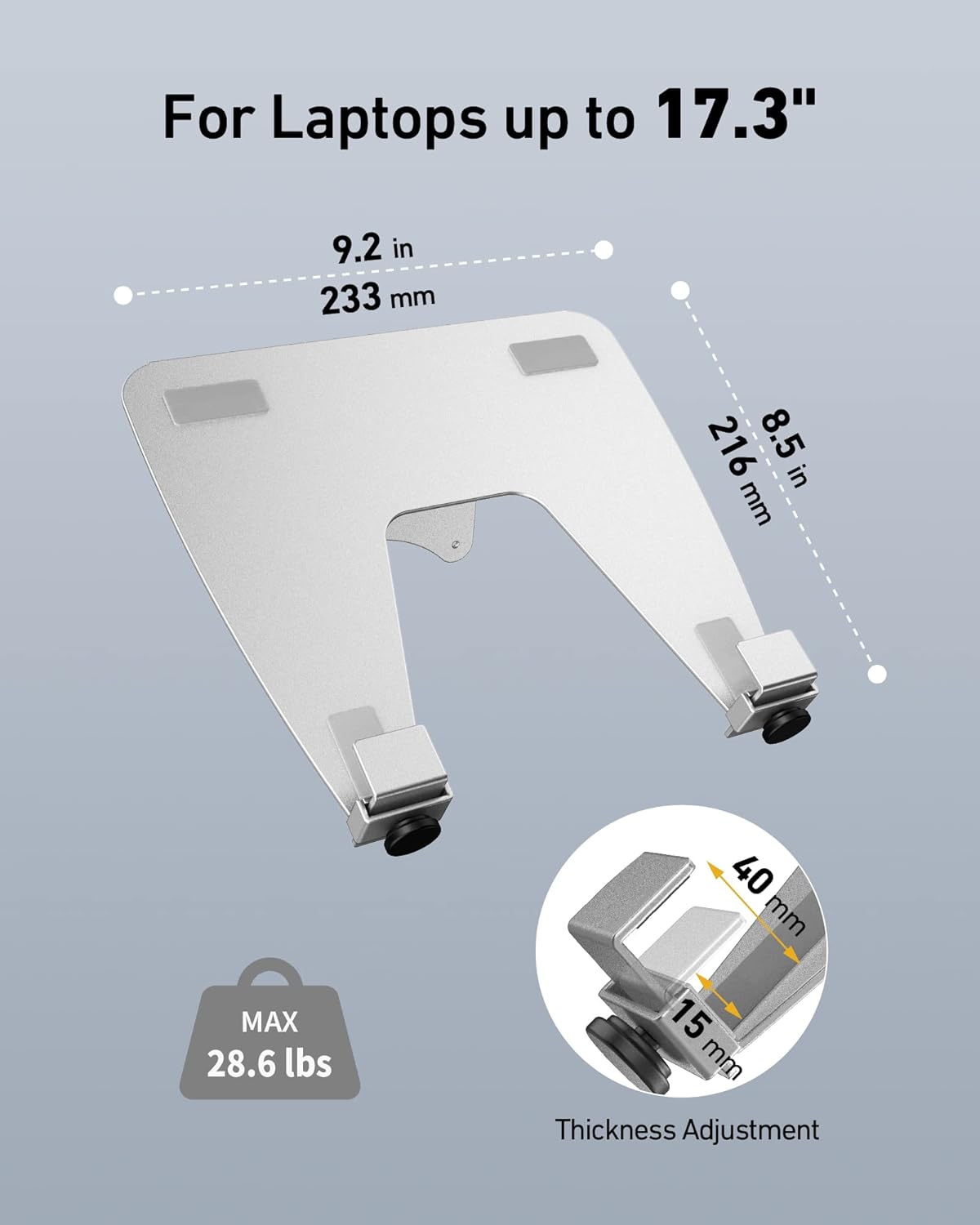 VESA Laptop Tray for Monitor Mount, Holds Laptops up to 17.3 Inches and 28.6 lbs, Fits 100x100mm VESA, Notebook Tray Office Desk Accessories, Silver