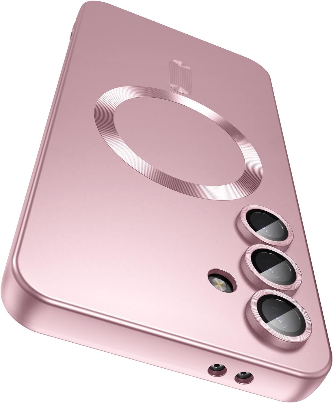 Magnetic for Samsung Galaxy S24 Plus Case [Compatible with MagSafe][Built-in Camera Lens Protector] Slim Soft Silicone Bumper Shockproof Metallic Luster Phone Case (Rose Gold)
