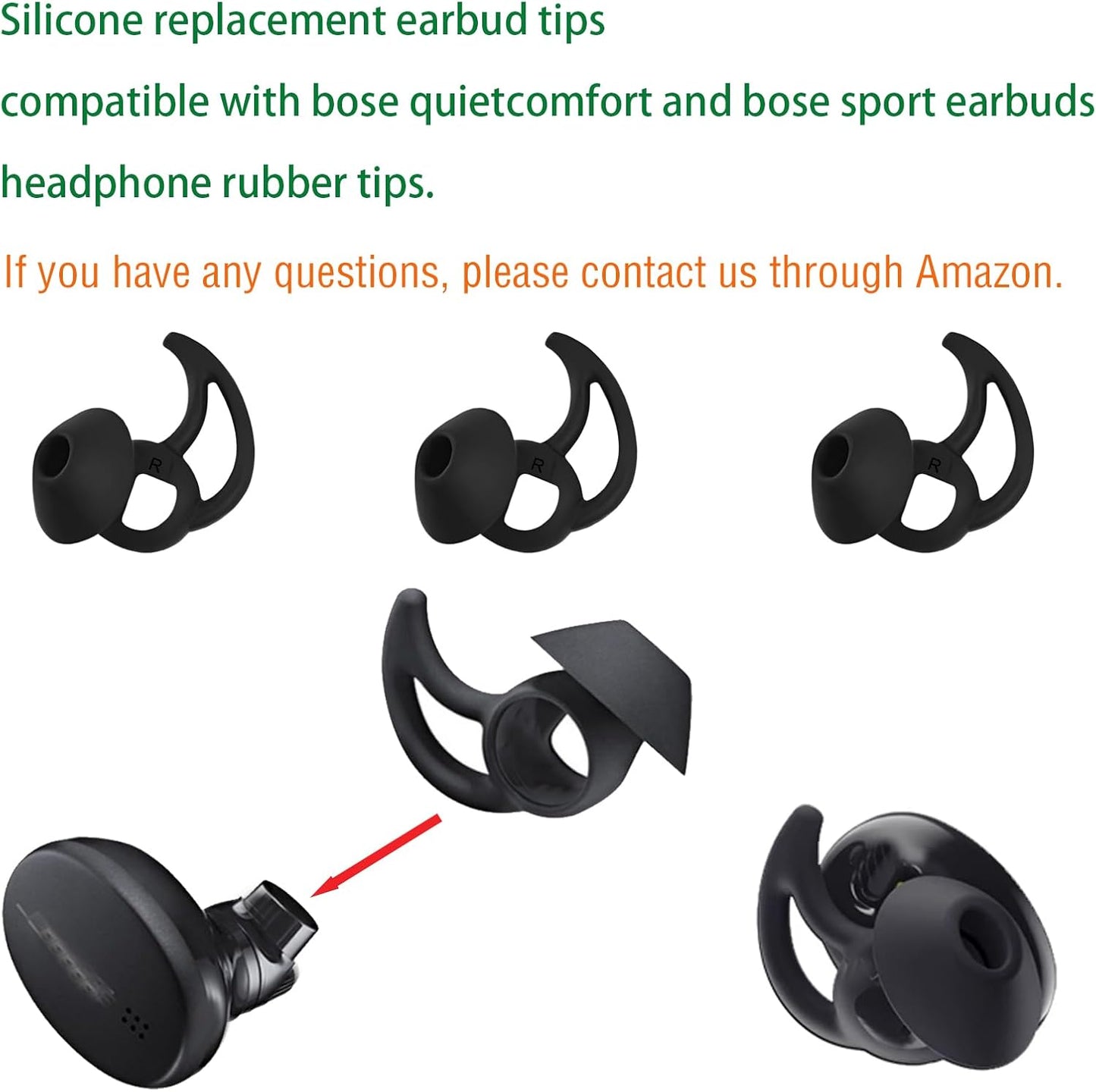 Silicone Replacement Earbud Tips Earbud Covers Ear Tips Compatible with Bose Quietcomfort and Sport Headphone Rubber Tips Large 3 Pairs