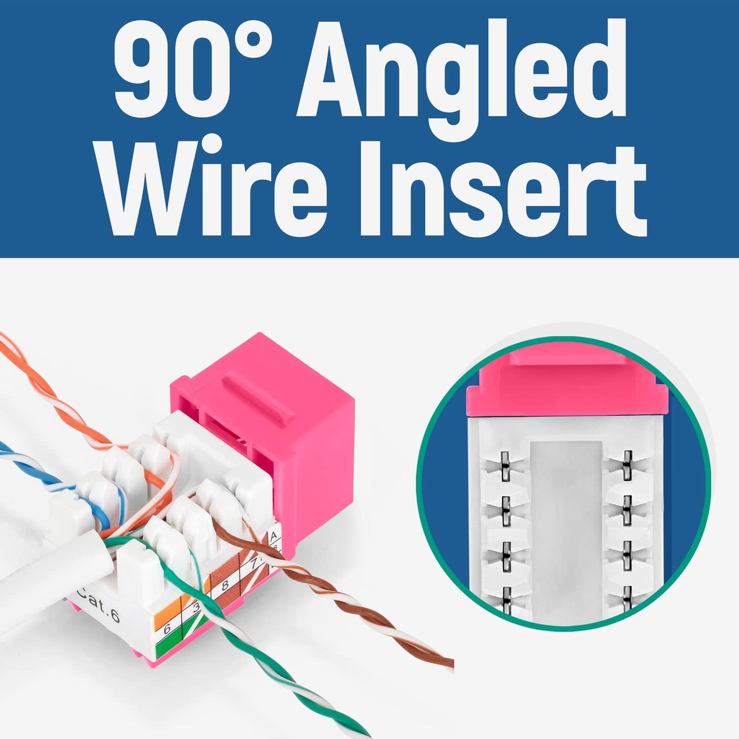 Everest 90° Angled RJ45 Cat6 Keystone Jacks 10-Pack in Pink - Slim Profile Female RJ45 Connectors - Cat 6 Keystone Jack - Compatible with 90° Angled Speed Termination Tool - easyJACK (B094WB91H3)