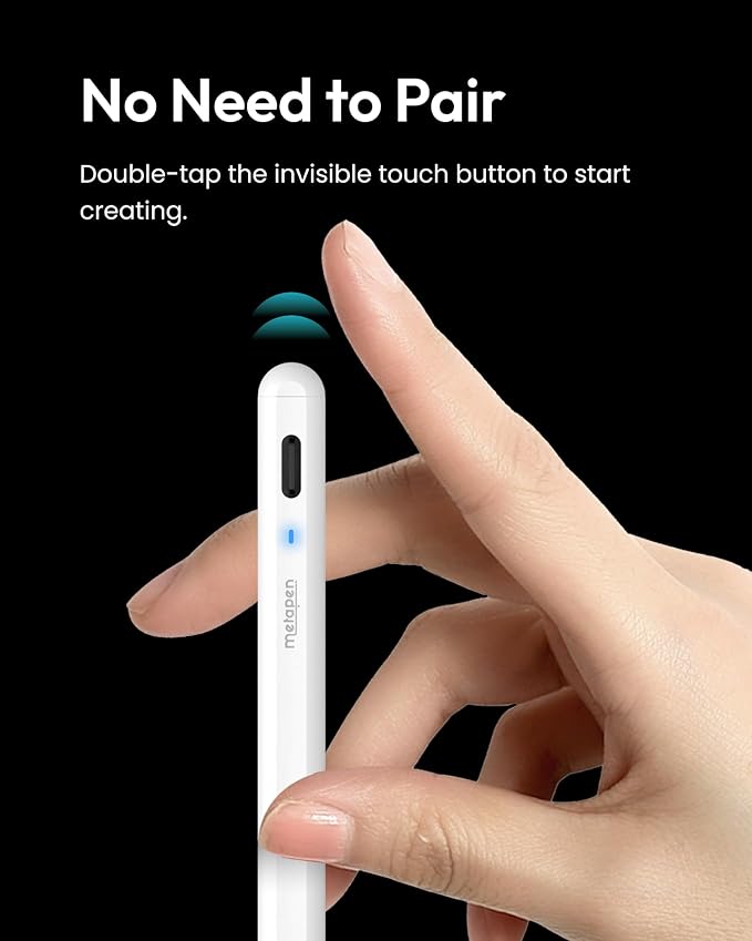Metapen Pencil A8 for Apple iPad 2018-2025, (2X Faster Charge), Tilt Sensitivity, Pixel Precision, Stylus Pen for iPad 11/10/9/8/7/6th Gen, Pro 12.9/11/13-inch M4, Air 3/4/5/M2/M3, Mini 5/6th, White