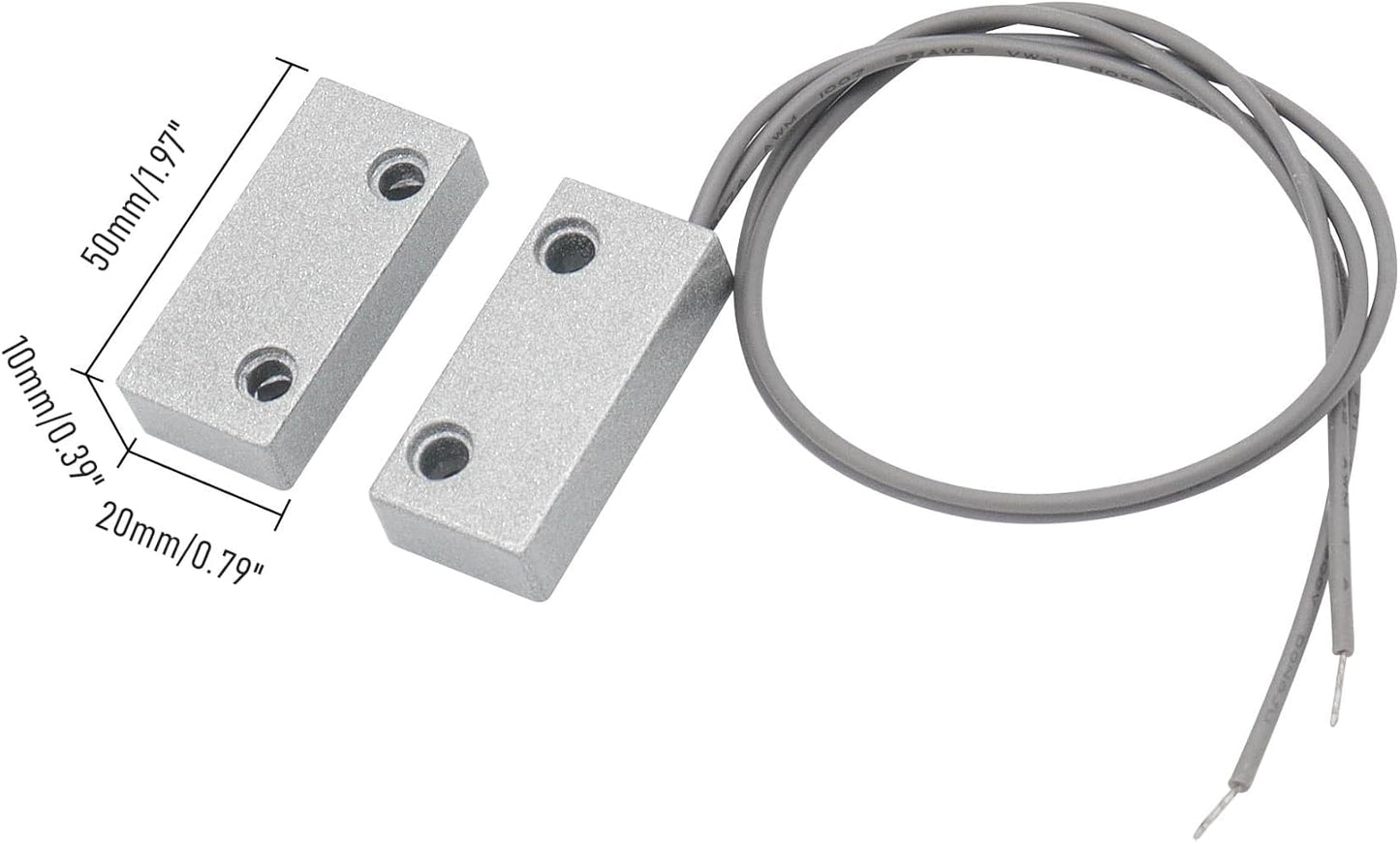 Magnetic Reed Switch Wired Surface Mount Normally Open NO Contact Sensor Alarm Magnetic Door Switch with 2 Wires, Zinc Alloy Sliver, MC-52