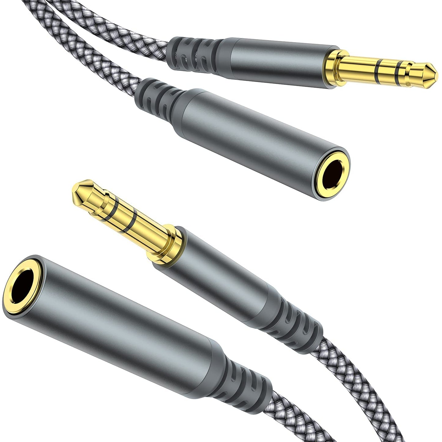 MCSPER Headphone Extension Cable, [2-Pack, 10ft Hi-Fi ] 3.5mm Extension AudioMale to Female Aux Adapter Hi-Fi Sound Stereo Extender Cord for Headset, iPhone, iPad, Smartphones, Tablets & More (Grey)