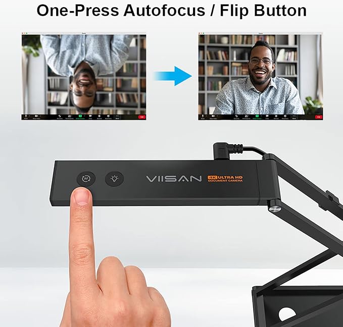 VIISAN Document Camera 13MP 4K with AF Lens, Foldable Webcam for Teachers Classroom, Built-in Mic & LED Light, Portable Overhead Cam for PC Mac, Web Conferencing Visualizer for Teaching