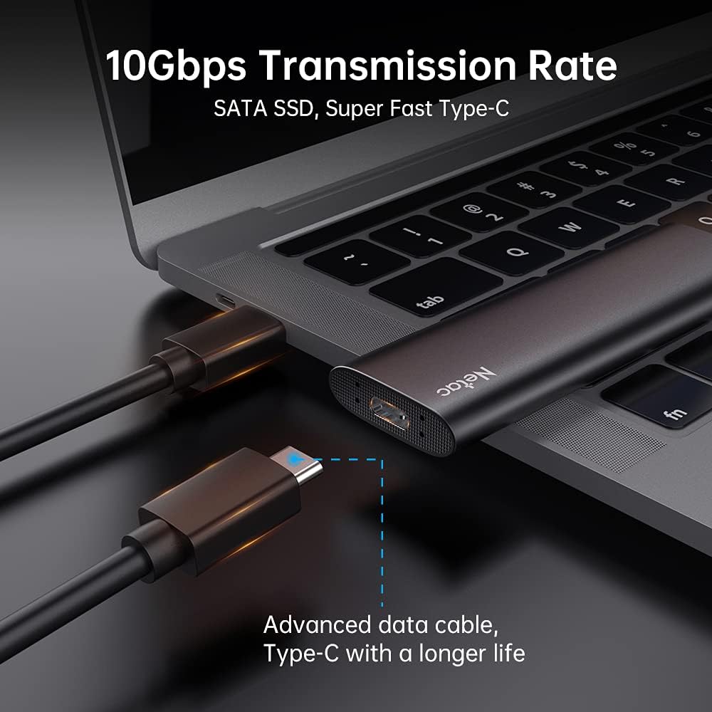 Netac 1TB Portable SSD USB 3.2 Gen 2 (10 Gbps, Type-C) External Solid State Drive Backup Slim Portable Drive for File Storage/Business Travel Essential, Rapid Read & Write Low Noise, Zslim