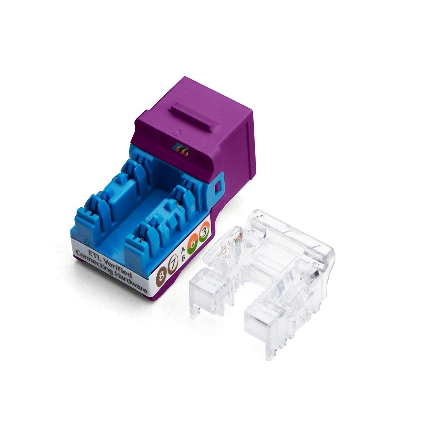 trueCABLE Cat6A Keystone Jack, Unshielded (UTP), 90 Degree Punch-Down, PoE++ (4PPoE), UL Listed, ETL Verified, ANSI/TIA Certified, Modular RJ45 Female, Purple, 24 Pack