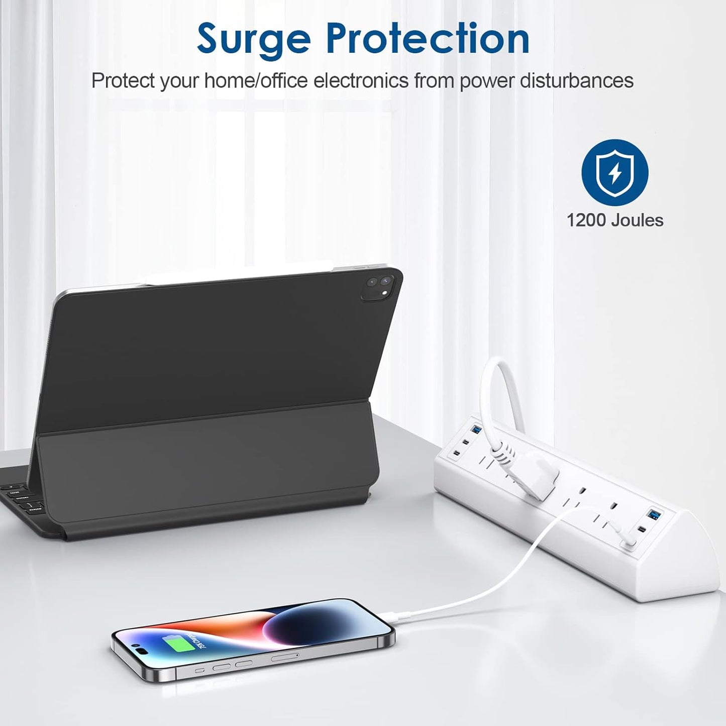 Desk Clamp Power Strip USB C,Under Desk Mount Power Station,20W Fast Charging,Fits 1.9'' Tabletop Edge,Desk Surge Protector,Perfect Home,Office Supplies (White, 5 Outlets & 6 USB Ports & 15 FT Cable)