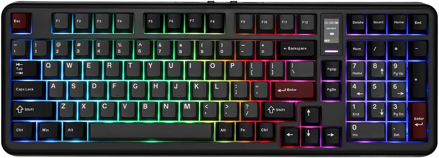 Vibe99 Wireless Gaming Keyboard with 1.06'' Screen, 96% Hot Swappable Creamy Mechanical Keyboard with Gasket Structure, BT5.0/2.4GHz/USB-C, 5-Layer Padding, RGB, NKRO for Win/Mac (Black)