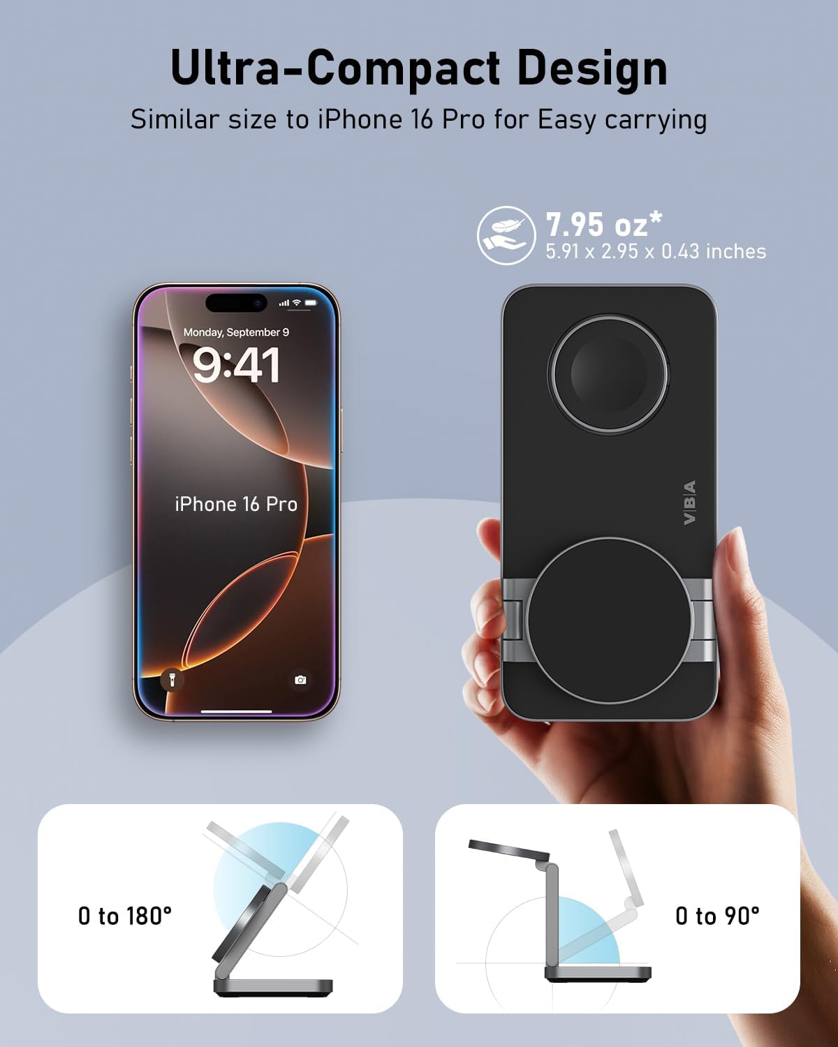 VBA 3 in 1 Wireless Charging Station for Apple MagSafe Charger,Foldable Fast Charging Magnetic Wireless Charger Stand,Travel Charger for iPhone 16 15 14 13 12,Apple Watch,AirPods Pro(Black)