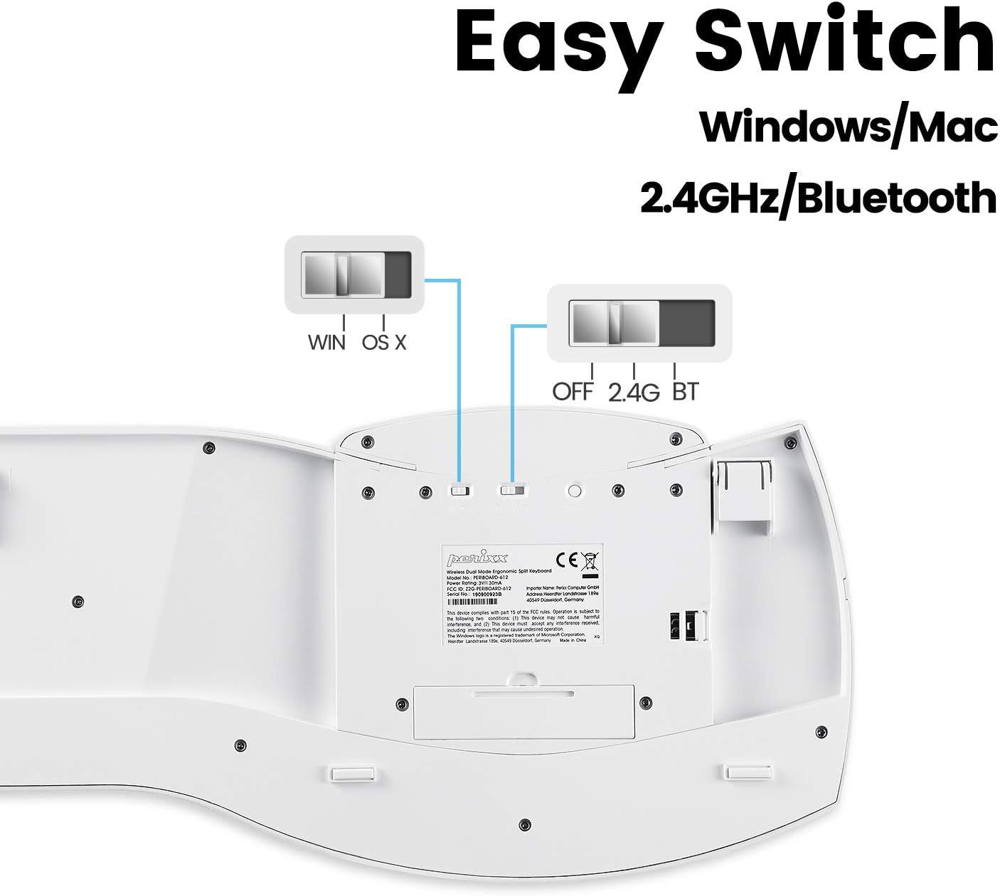 Perixx Periboard-612 Wireless Ergonomic USB Split Keyboard, US English Layout