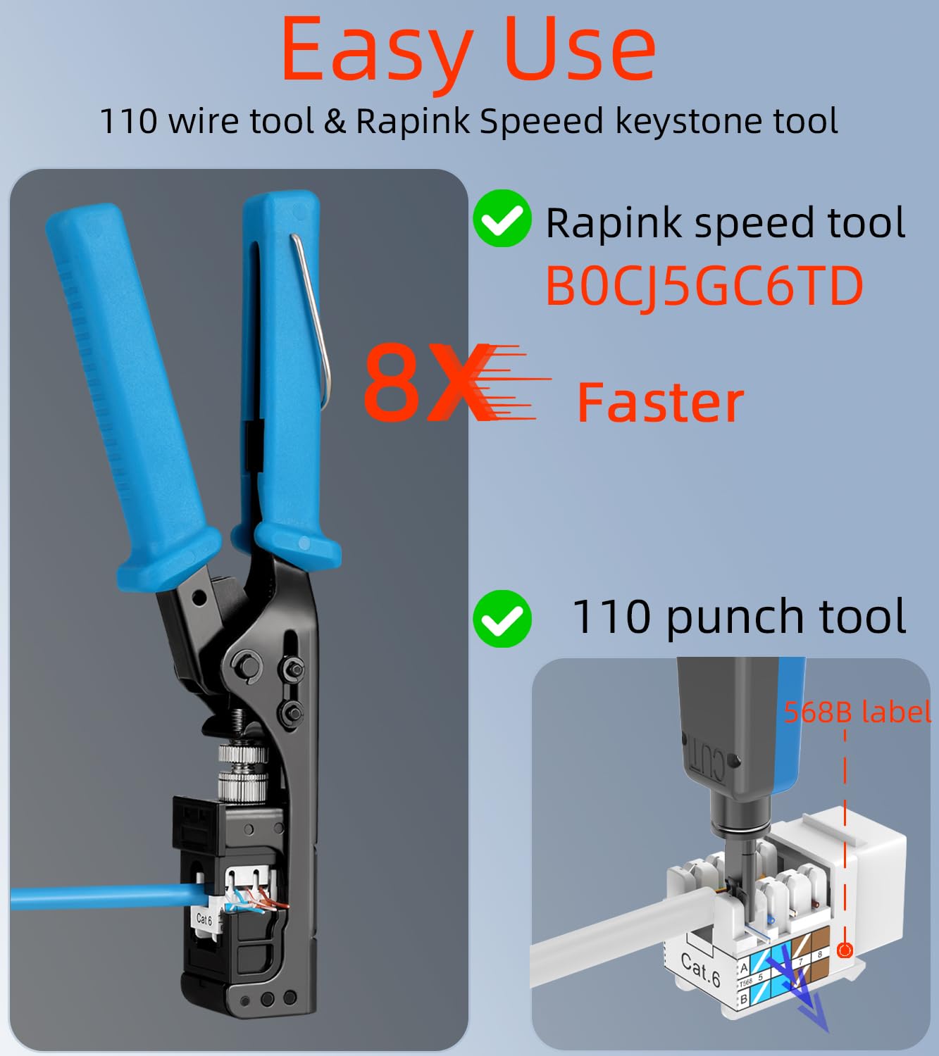 Rapink RJ45 Keystone Jack Cat6 10G Support, Keystone Jacks UTP 25 Pack for Wall Plate and Patch Panel, Rj45 Keystone 90 Degree Blue Color for Cat6, Cat5e, Cat5 Cabling