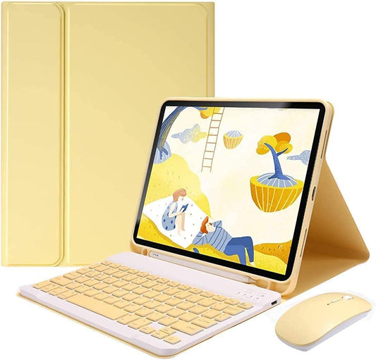 AnMengXinLing Keyboard Case for iPad Air 13 Inch (M3 2025/M2 2024)/Pro 12.9 6th/5th/4th Generation with Mouse Pencil Holder, Magnetically Detachable Keyboard Mouse, Yellow