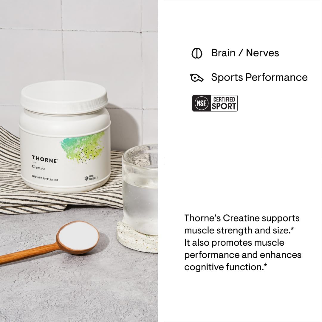 THORNE Creatine - Micronized Creatine Monohydrate Powder - Support for Muscles & Cognitive Function* - for Women & Men - Unflavored - NSF Certified for Sport - 5 g per Serving - 90 Servings
