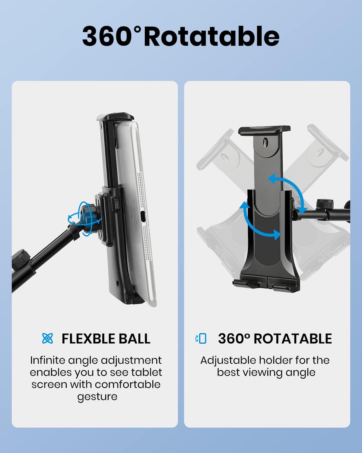 Moukey Tablet Holder for Microphone Stand, Adjustable Mic Music Stand Phone Holder Mount, Compatible with iPad, iPhone, Android, All 4.7 to 12.9 Inches Tablets & Smartphones