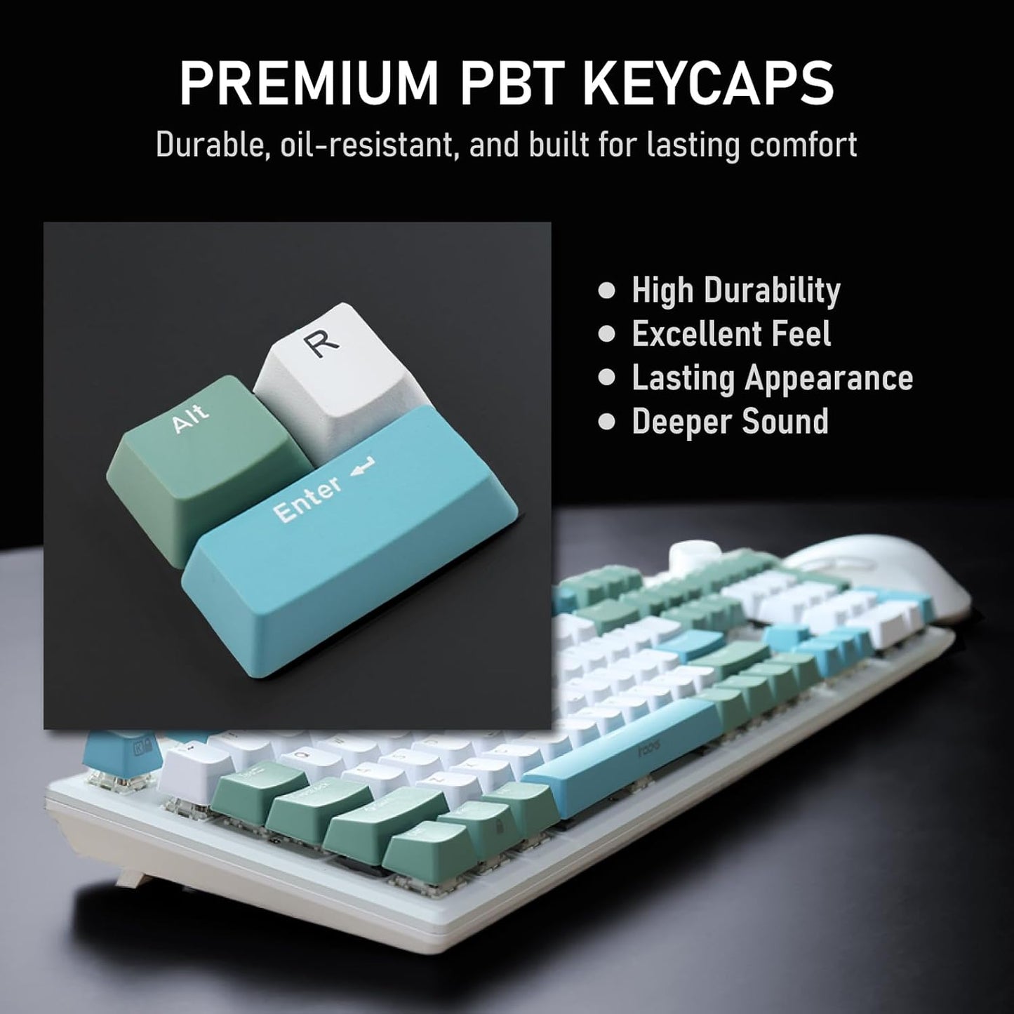 iRocks K74R Wireless RGB Illuminated Mechanical Gaming Keyboard, Hot-Swappable Switches, Easy-to-Clean Floating Design, PBT 107 Keys NKRO, Detachable USB-C Cable - Island Blue (Blue Switches)