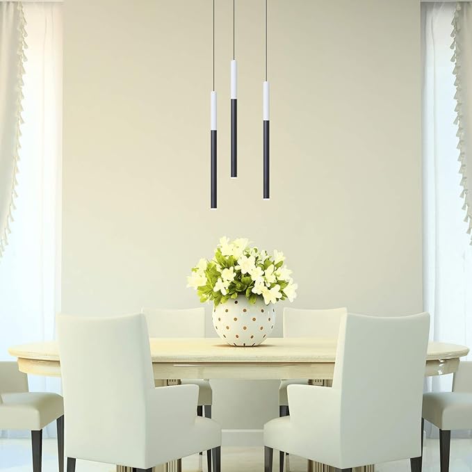 ALTAIR 3 Mini Pendant Lighting White-Black - LED Hanging Light Fixture for Kitchen Island, Bar, Foyer - Cluster Pendants - Dimmable, Adjustable Wire, Lamp Bulb Included